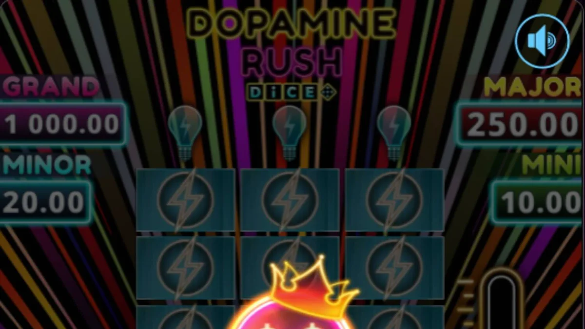 Tampilan visual neon dan futuristik dari slot Dopamine Rush Dice