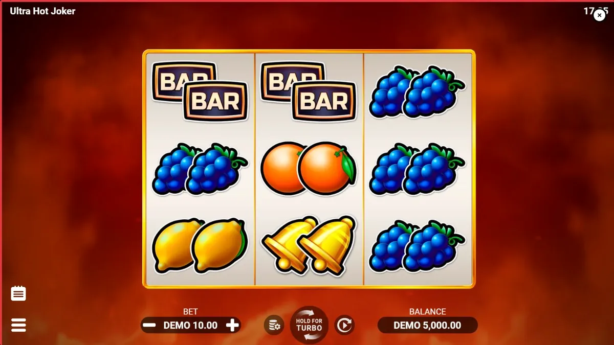 Tampilan visual slot Ultra Hot Joker dengan tema buah dan api